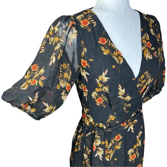 NEW Lulus Black Floral Wrap Dress S Autumnal Coquette Feminine Flirty Romantic - Picture 11 of 15
